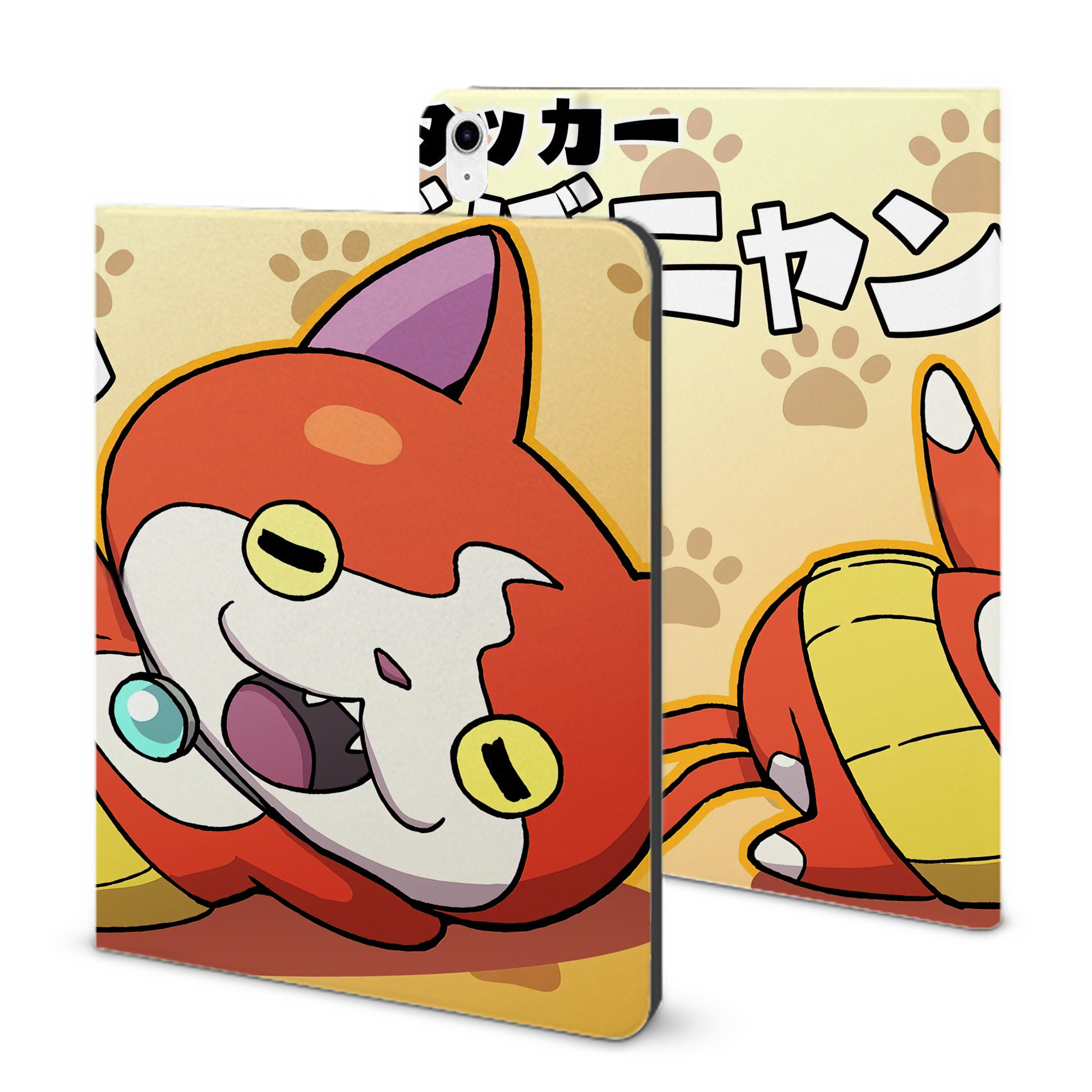 （画像用） 妖怪ウォッチ Yo-kai Watch IPad ケース ブック型 PUレザー TPU 耐衝撃 軽量 薄型 ペン収納なし 全面保護 IPad 各モデル対応